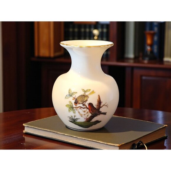 Vintage Hand Painted Herend Rothschild Bird Mini Bud Vase Bugs 2 5/8 " - Picture 1 of 7